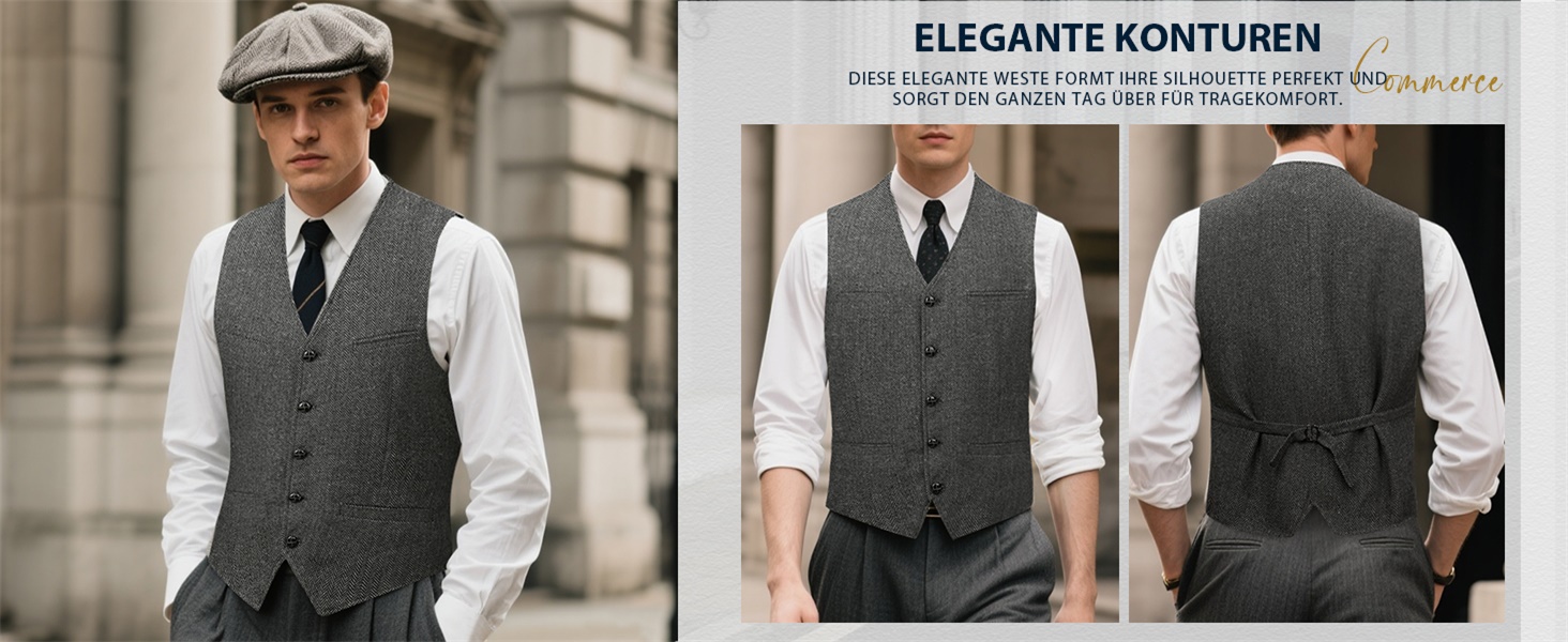 Жилет чоловічий HISDERN Vintage Casual Tweed з вовни в колірну смужку Herringbone для весілля, офісу та ділових зустрічей (L, темно-сірий)