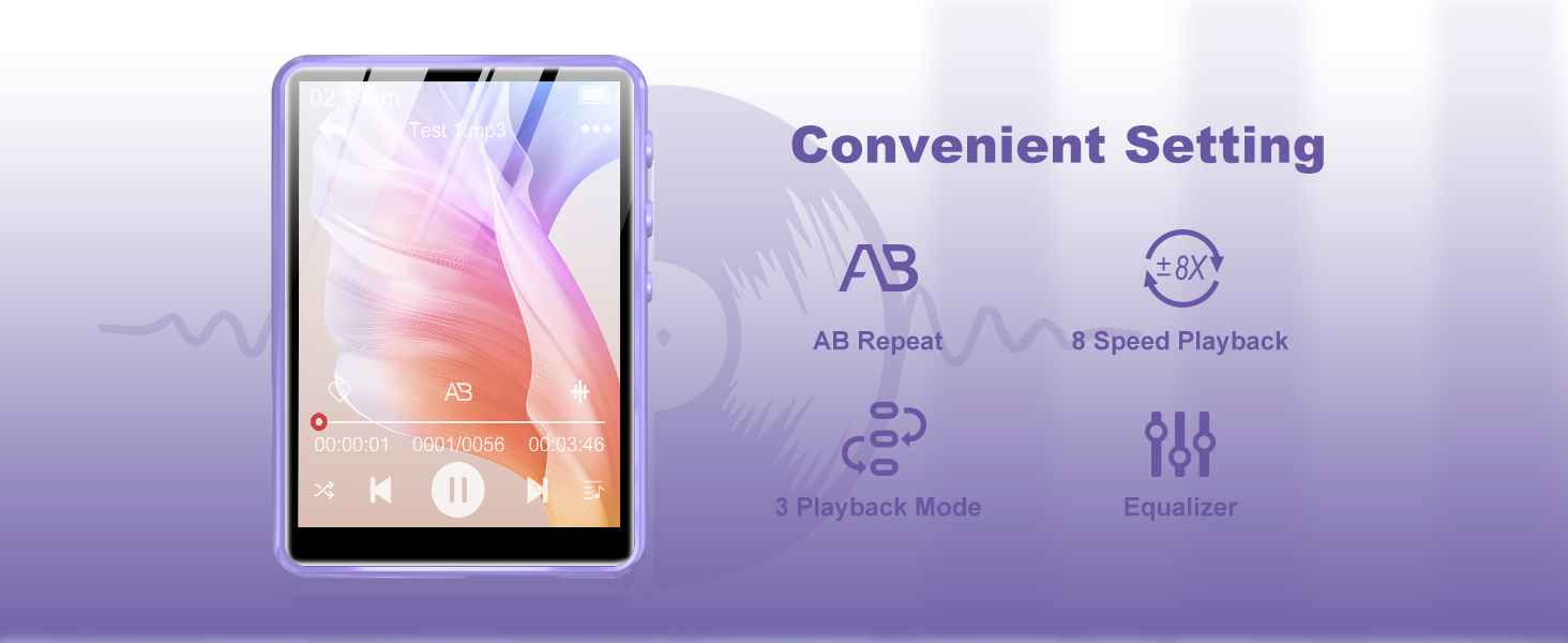 MP3 плеєр SWOFY 128GB Bluetooth 5.3, фіолетовий: музичний плеєр з сенсорним екраном 2.4