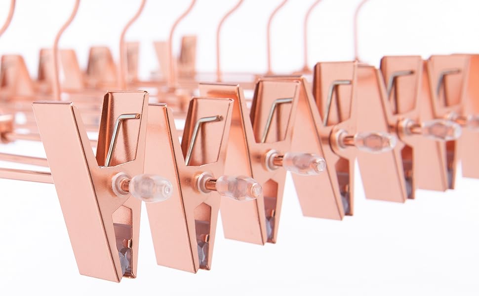 20 шт. Міцні вішалки для штанів та спідниць Rose Gold (мідь) з обертовими гачками та регульованими кліпсами