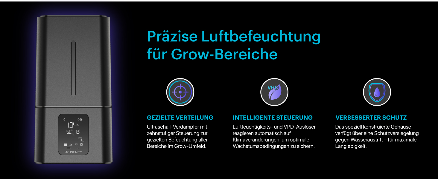 AC Infinity CLOUDFORGE T3 – Увлажнитель воздуха для растений 4,5 л с контролем VPD, 10-ступенчатый распылитель, удлиняемый шланг, защита от протечек, для гроубоксів (15 л)