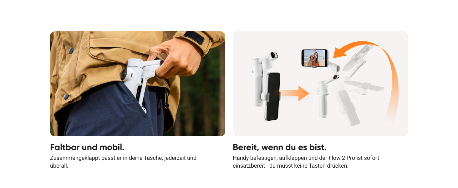 Insta360 Flow 2 Pro Gray – Професійний гіростабілізатор для смартфона з Apple DockKit, AI-tracking, інтегроване штатив/селфі-стік, для мобільного влогінгу та подорожей, сірий колір