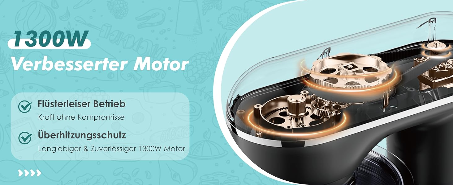 Кухонна машина Küchenmaster 6L, 1300W, з набором насадок (міксер, гак для тіста, вінчик), темно-зелений/синій