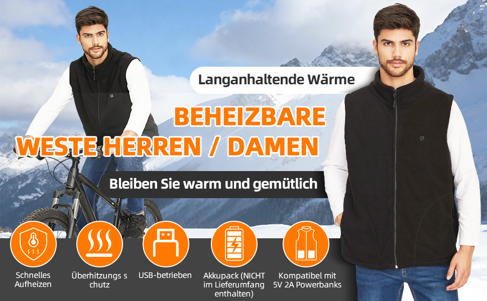 Обогревна жилетка TOUVE для чоловіків та жінок, електрожилетка з поларфлісу, 5 зон обігріву, 3 режими температури, чорний, 2025 (без Powerbank)
