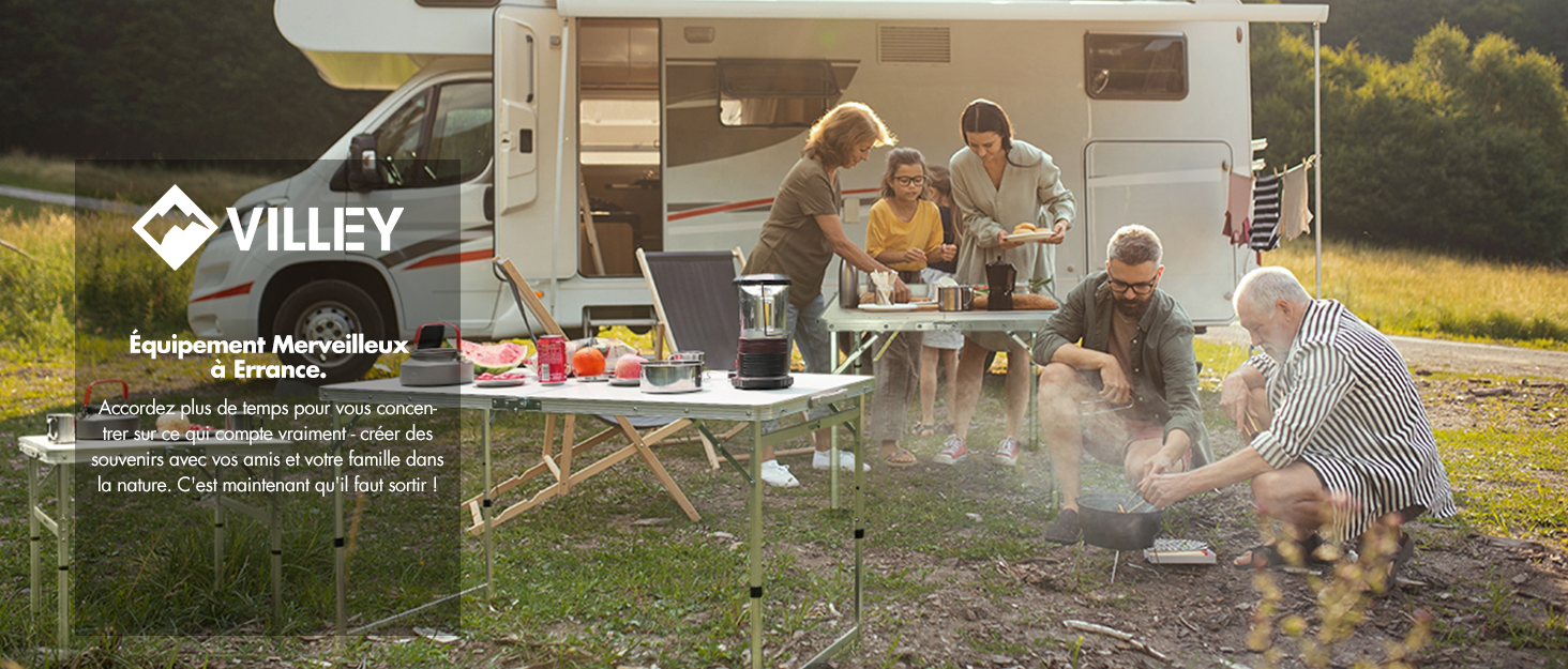 Стіл для кемпінгу VILLEY складний, з алюмінію та Оксфордської тканини, 25 кг, з сумкою, для відпочинку на природі, кухні та риболовлі, чорний