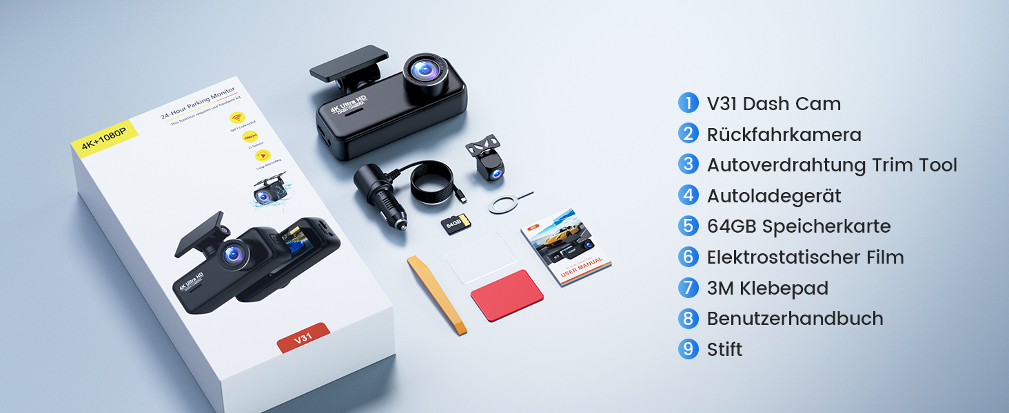 Відеореєстратор SIGRILL Dashcam Auto 4K+1080P з Wi-Fi, двоканальний, з карткою 64GB, нічне бачення, паркувальний режим, G-сенсор, запис по колу, підтримка до 256GB