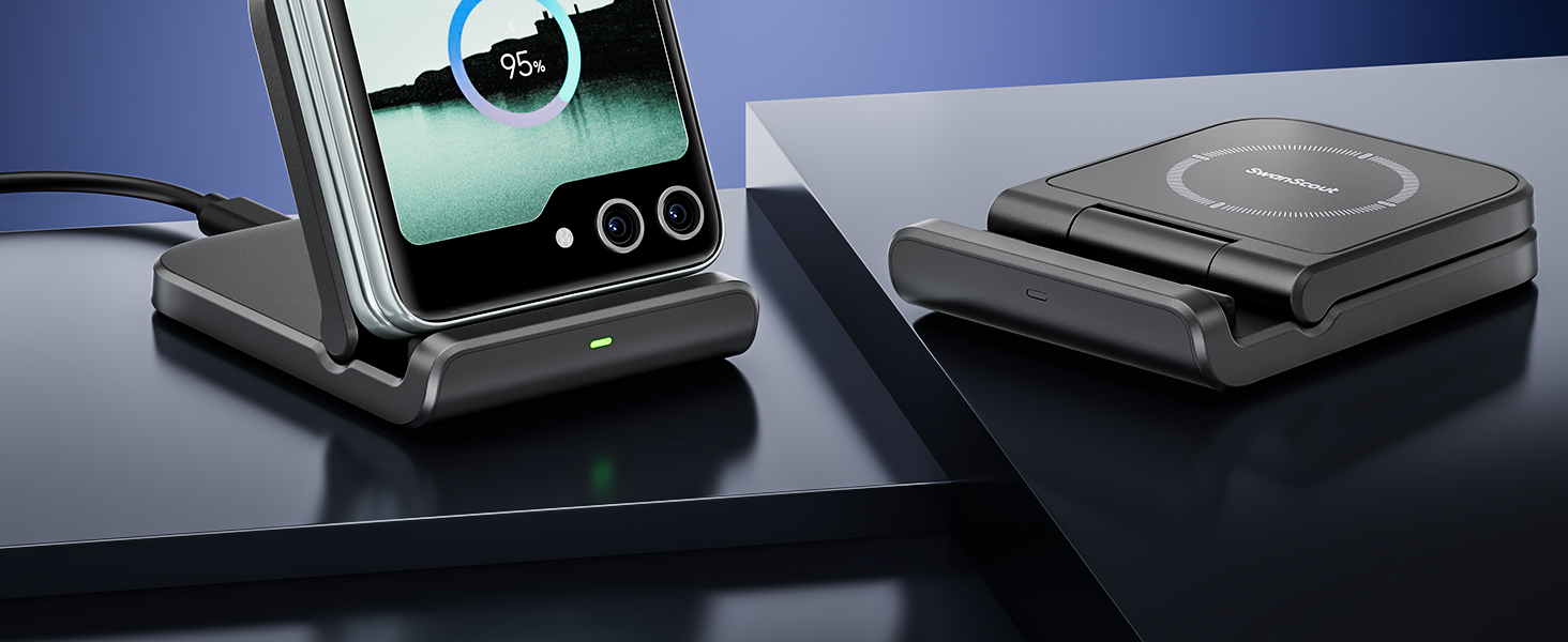 Бездротова зарядка SwanScout для Samsung Galaxy Z Flip 7/7 FE, 6/5/4/3 та Moto Razr 60/50/40 (Ultra), SwanScout 501S (чорний)