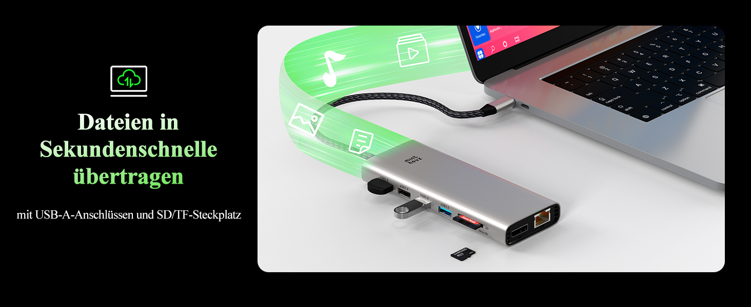 Док-станція Minthouz USB-C для HP, Lenovo, Dell: 12-в-1, 4xUSB, 8K@30Hz/4K@144Hz, 100W PD, Thunderbolt 3/4, 2.5G LAN, SD/TF, 3.5mm, для ноутбуків (Dual HDMI+DP)