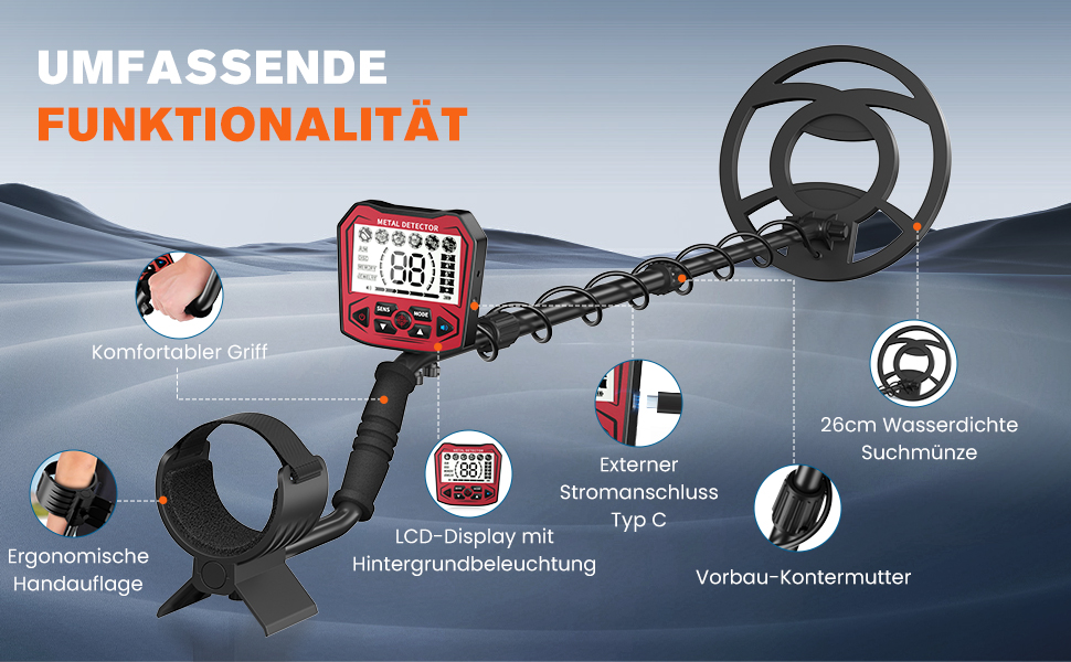 Металодетектор професійний, регульований, 113-141 см, 5 режимів, LCD, водонепроникний, для дорослих та дітей