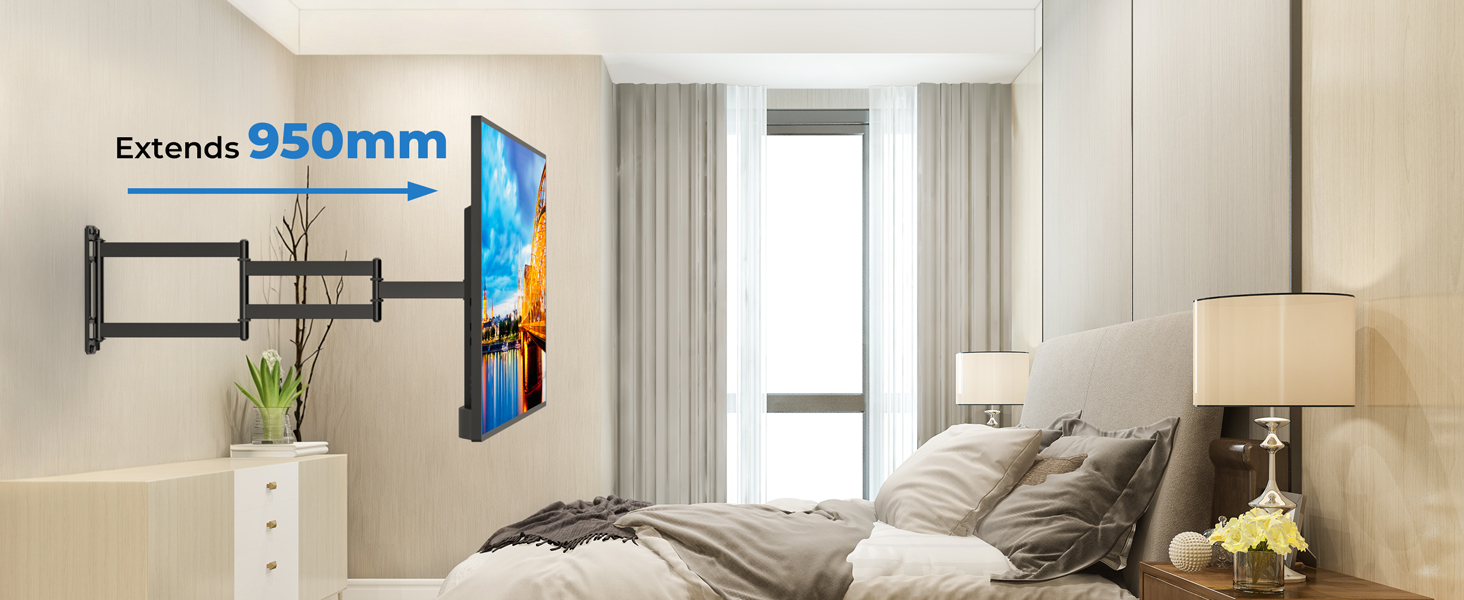 Кронштейн для телевізора BONTEC 950 мм, поворотний, нахильний, для 26-65 дюймів, VESA 400x400, до 35 кг