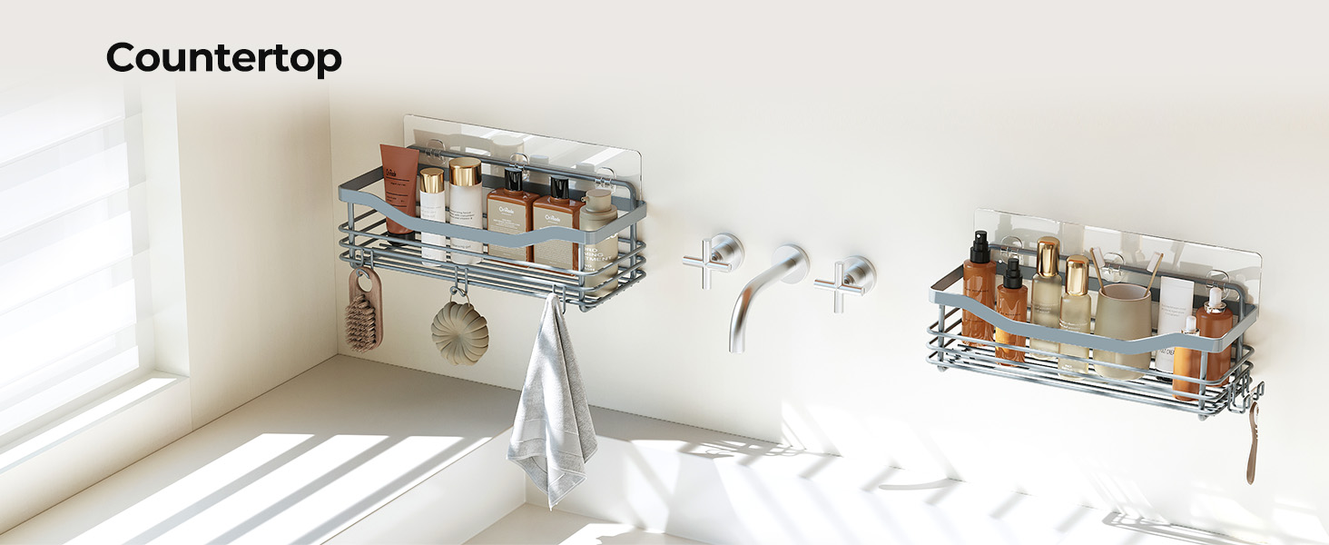 Набір душових корзинок Orimade з 5 гачками, 3 шт. (чорний, сірий) - без свердління, нержавіюча сталь SUS304