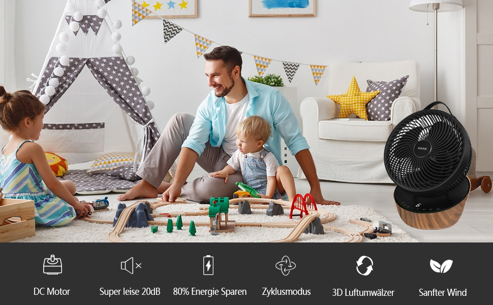 Вентилятор 4UMOR Turbo: тихий, 21W, 12 швидкостей, 3D циркуляція повітря, таймер 8H, для спальні/офісу, 30 м²