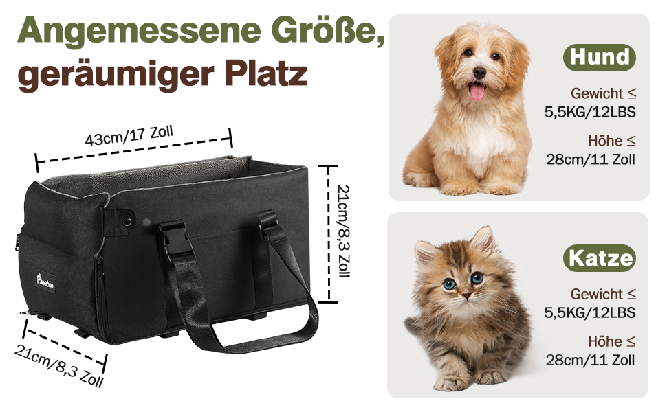 Крісло-переноска для собак Pawaboo: комфортне та безпечне автокрісло для маленьких собак до 11 кг (чорний/сірий)