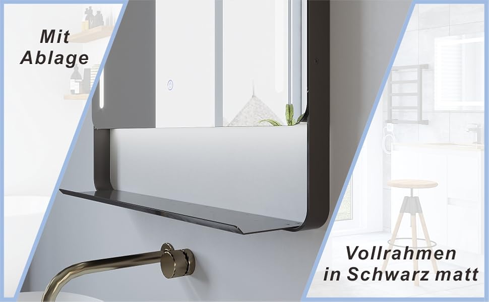 Дзеркало для ванної кімнати AQUABATOS 50x70 см LED з підсвічуванням, сенсорне керування, холодний білий (6400K), IP44, CE, енергозберігаюче