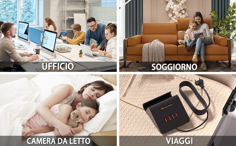 Багатопортова USB зарядка POANES 25W, 4 порти для iPhone, Samsung, LG, Huawei та інших (чорний)