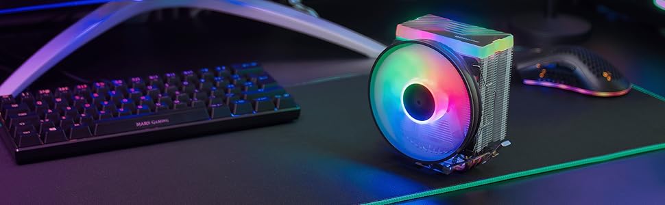 Mars Gaming MCPU33: Кулер для процесора з 2 FRGB, 3 Heatpipes, 140W, тихий вентилятор 11cm