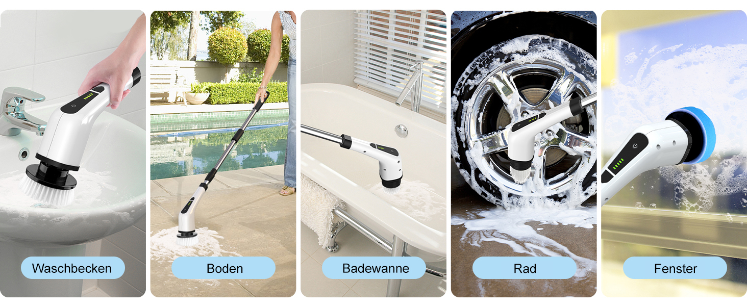 Електрична щітка для прибирання бездротова з 9 змінних насадок, 2 швидкості. Електричний очищувач ванни з регульованою ручкою для ванної, кухні, авто, підлоги