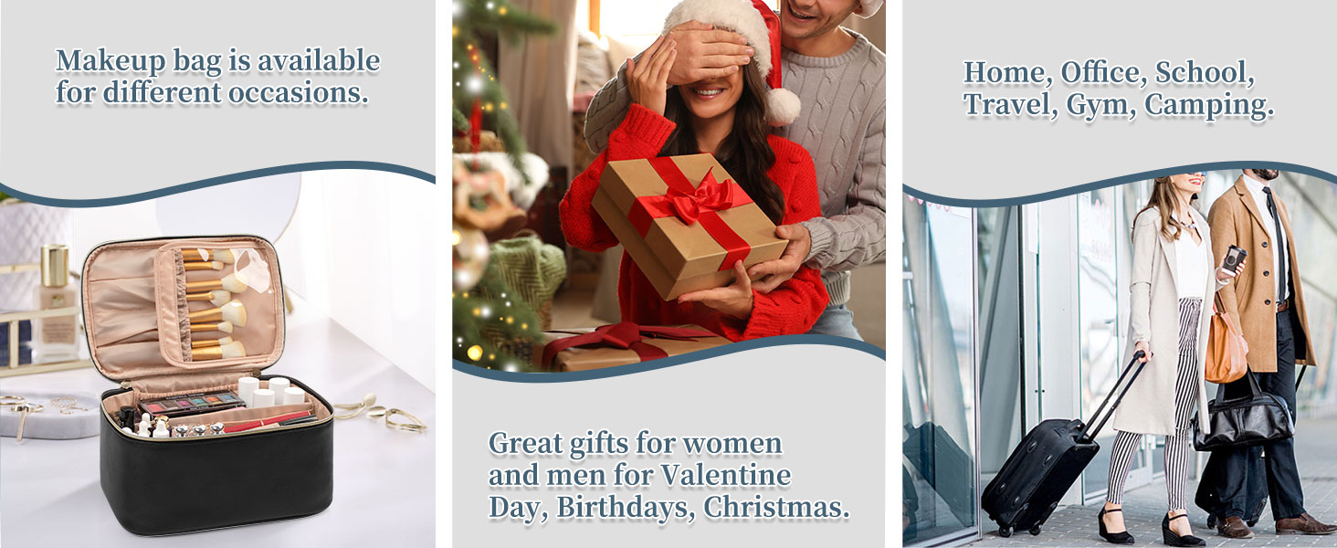 Косметичка для жінок, велика сумка для макіяжу, дорожня косметичка-вояж, косметична сумка для подорожей з ручкою та роздільниками, чорна