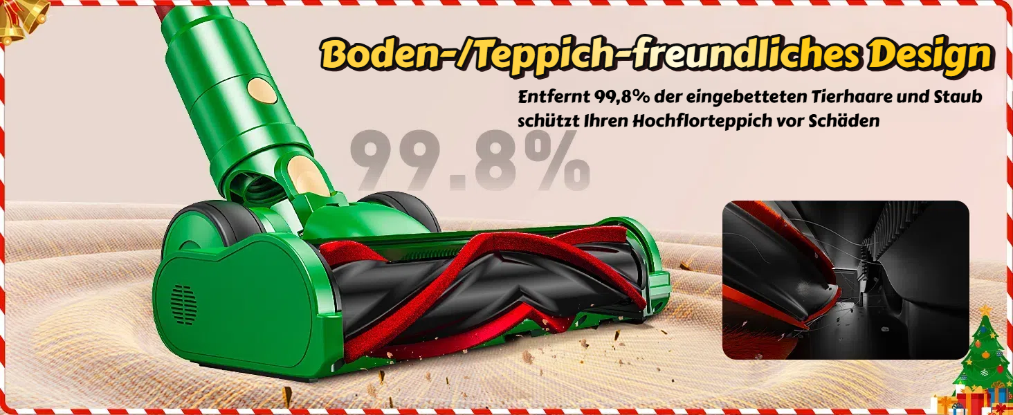 Бездротовий акумуляторний пилосос 48KPa/500W/55хв з LED-дисплеєм та зарядною станцією, для прибирання шерсті тварин, килимів, твердих поверхонь та авто, колір: зелений