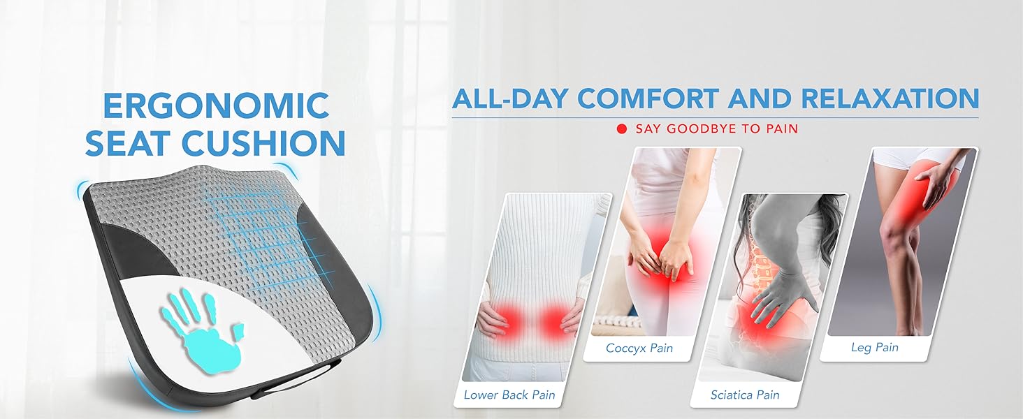 Подушка для сидіння в авто з Memory Foam: Комфорт, підтримка спини, для лікування ішіасу та болю в куприку. Підходить для авто, вантажівки, офісу, інвалідного візка. Шкіра та сітка 4D (Чорний & Сірий)