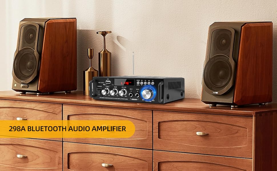 Міні підсилювач HiFi стерео 300Вт+300Вт, бездротовий аудіо підсилювач Bluetooth 5.0, MP3, SD, USB, FM, цифровий приймач для домашніх колонок