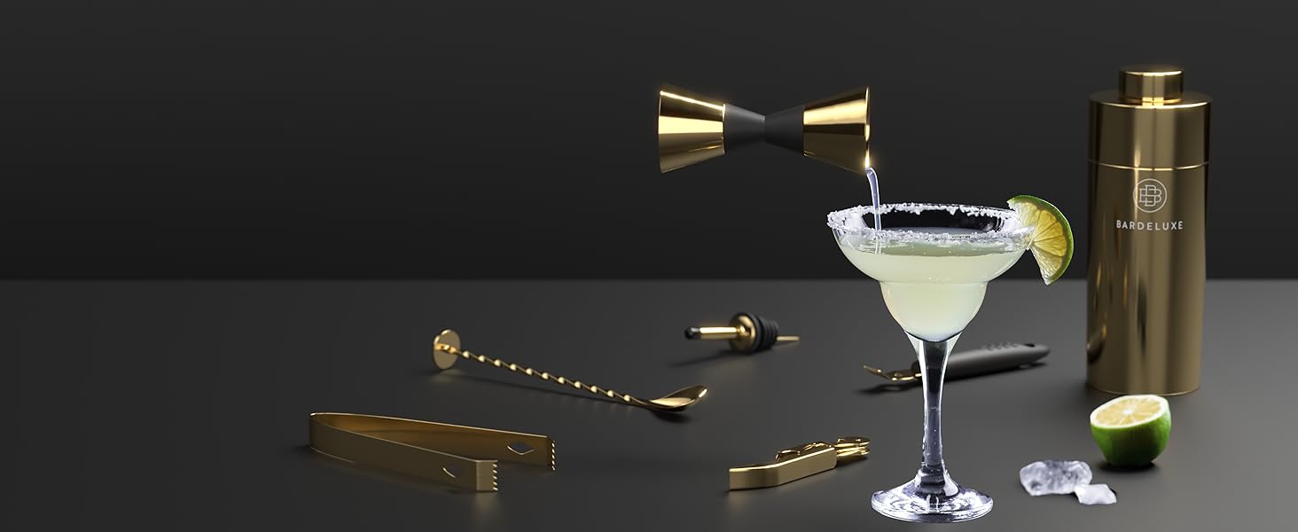 BarDeluxe® набір для коктейлів 12 предметів, набір бармена, міксер для коктейлів | шейкер 750 мл з нержавіючої сталі, подарунковий набір для коктейлів (глибоке золото)