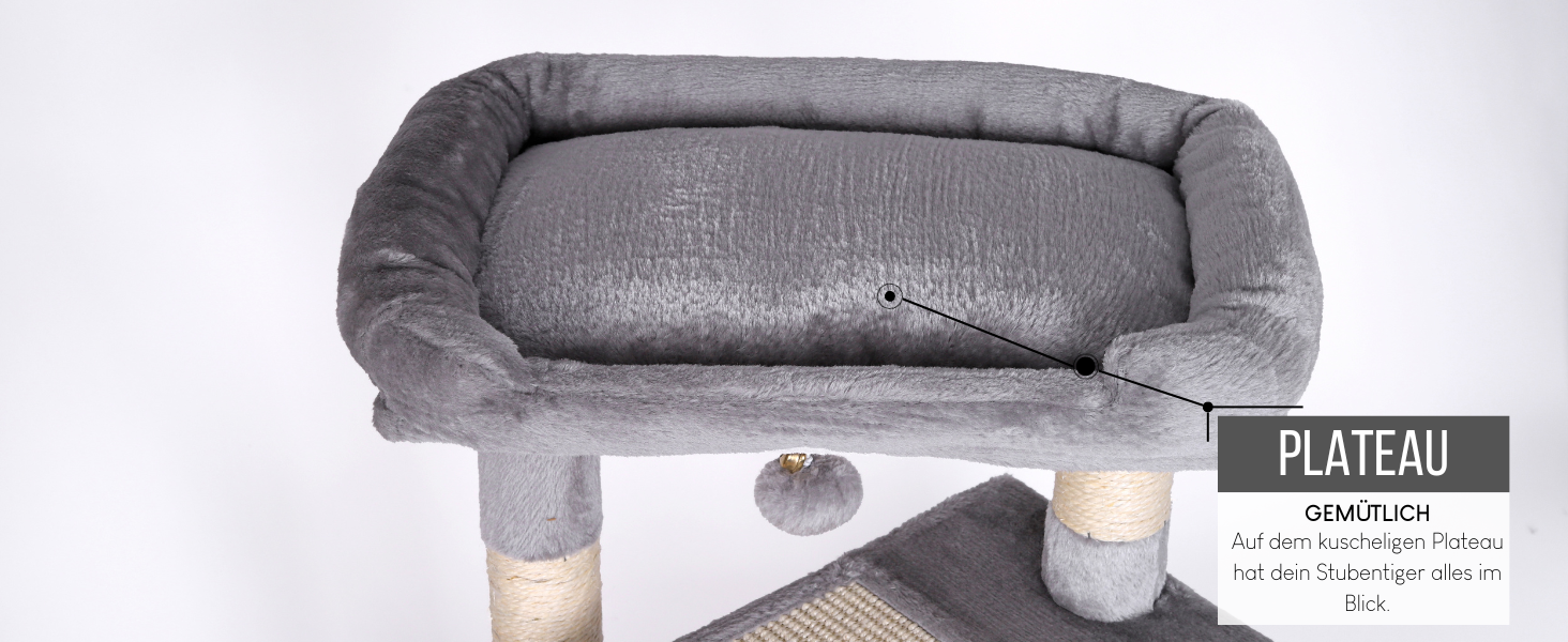 Котячий будиночок Lionto з лежанкою та печерею, 75 см, з сизалевого мотузка та плюшу, 2 м'ячики з дзвіночками, для кошенят та дорослих котів, сірий