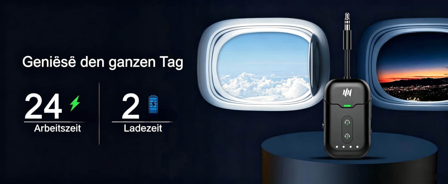 Bluetooth-адаптер 2-в-1 для літака (трансмітер та ресивер) з підтримкою aptX, роз'єм 3.5 мм Jack, версія 5.4, чорний