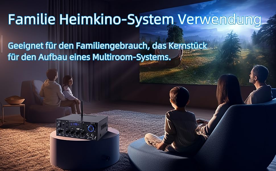 Міні підсилювач 60Вт+60Вт Bluetooth стерео, цифровий Hi-Fi аудіо підсилювач для дому та авто, USB, SD, FM, MIC, LCD дисплей, 12V/230V, 2-канальний (33BT)