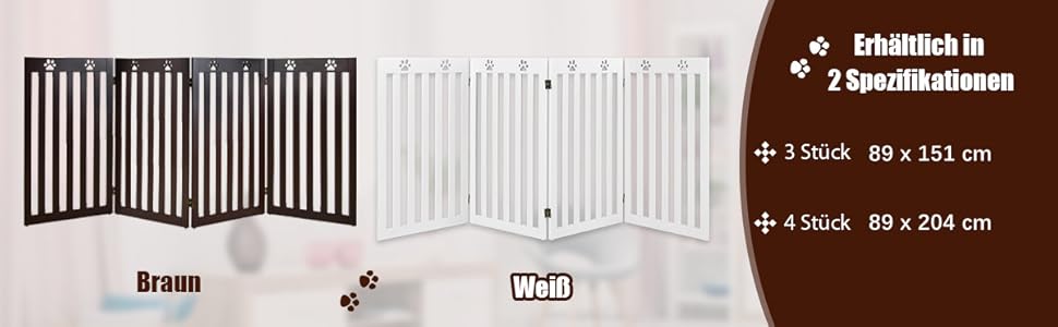 Захисний бар'єр для собак Costway 89 см, дерев'яне огорожа, дитяче ворота, розкладне, для захисту сходів, гнучкий бар'єр (3 панелі, білий)