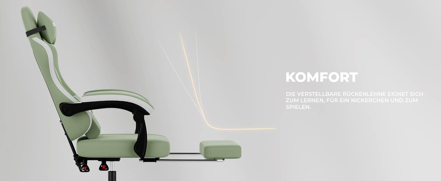 Геймерське крісло Ergonomischer Bürostuhl з підставкою для ніг та підтримкою попереку, регульоване по висоті для дому, офісу, кіберспорту та стрімінгу (Зелено-біле)