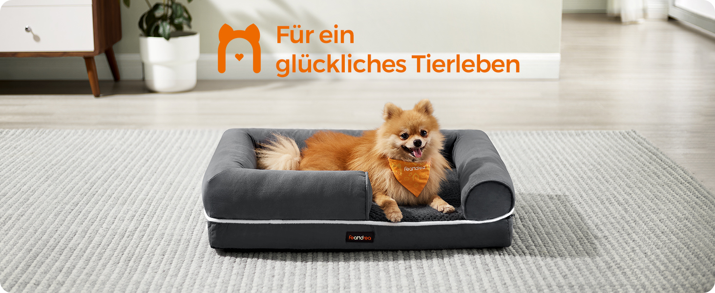 Feandrea Orthopedic Dog Bed, Dog Cushion, Dog Basket, Soft Padding, Dog Sofa, Raised Edges, Removable and Washable Cover, 91 x 71 x 20 cm, Non-Slip Bottom, PGW076G01 (L 76 x W 51 x H 18 cm, Dark Grey)