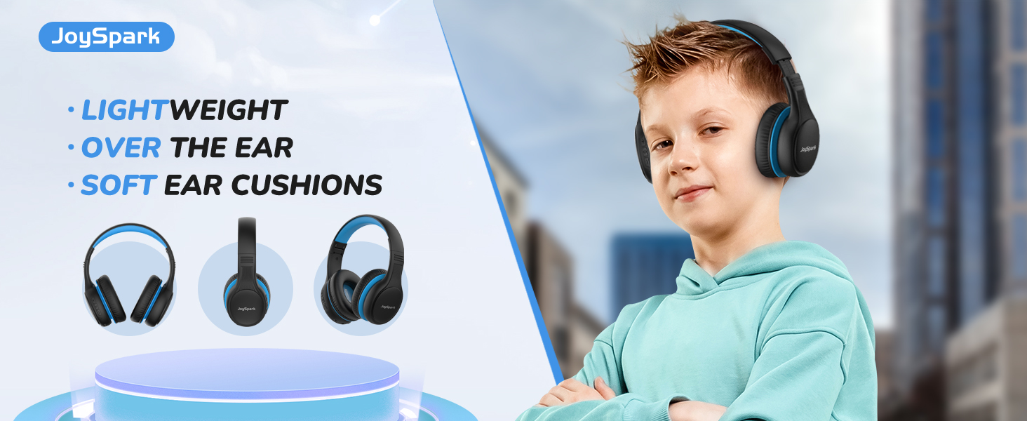 Дитячі Bluetooth навушники JoySpark з мікрофоном, 60 годин роботи, Bluetooth 5.4, Type-C, обмежувач гучності 85/94dB, складні, чорно-синій колір