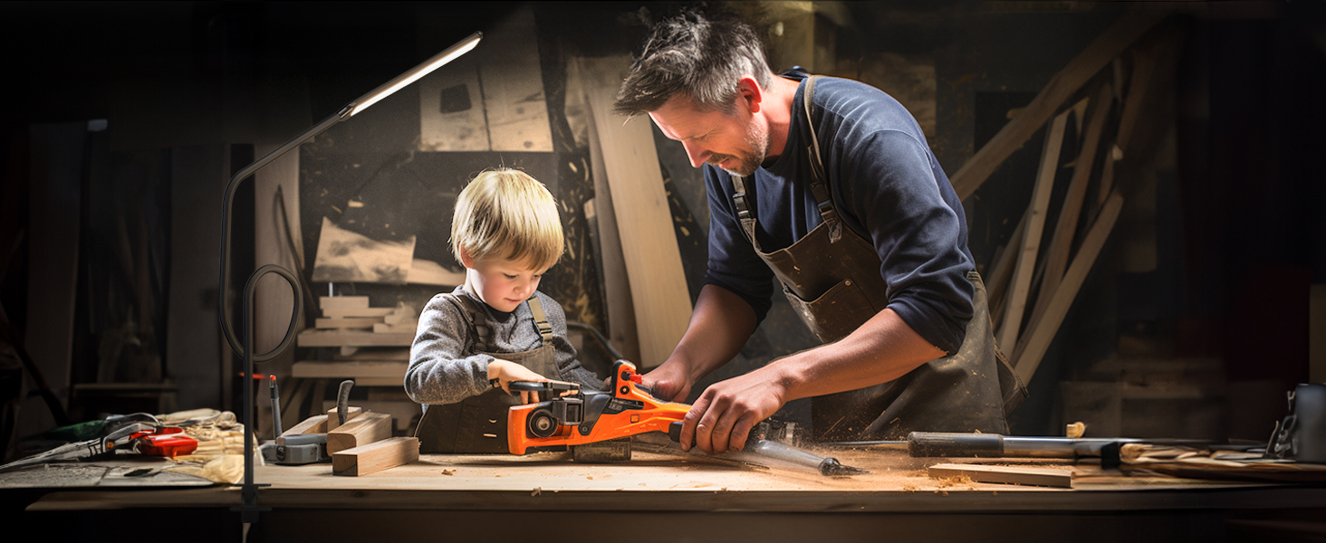 Стійка лампа Aisutha для столу з LED, 3 кольори, 10 рівнів яскравості, регульована, захист очей, для офісу, кабінету та майстерні (чорний)