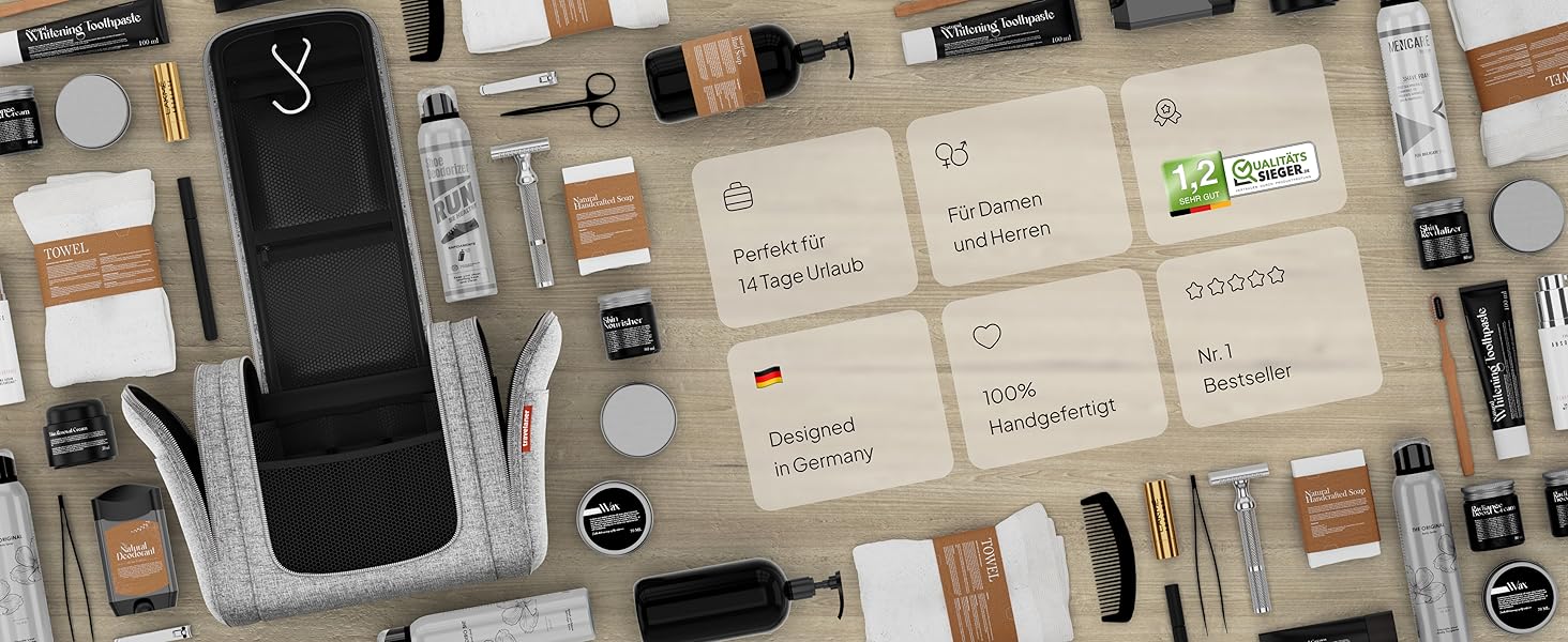 Чоловіча/Жіноча/Дитяча Туалетна Сумка Traveaner для Подорожей, 7 Відділень, 3-в-1, Водостійка (Сірий, XXL)