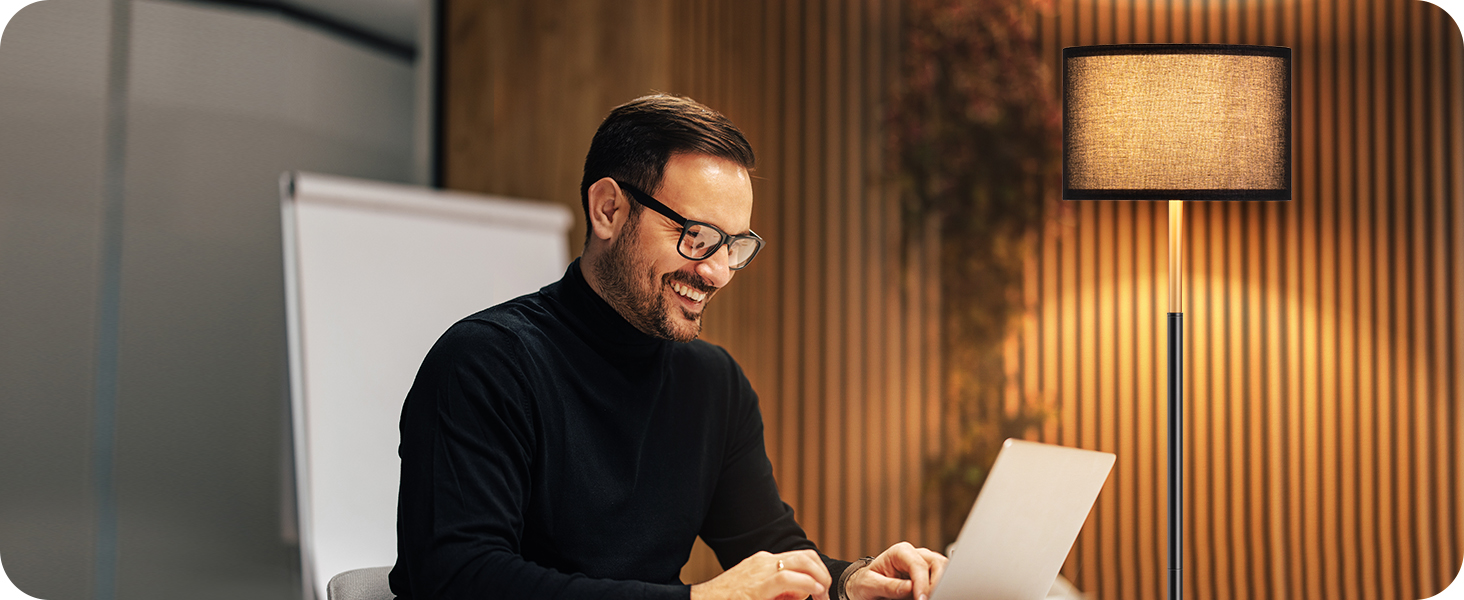 Стійка лампа EDISHINE для вітальні, 160 см, арка, з вимикачем на ніжці, включає LED-лампу E27 (6W, 2700K), абажур з чорного льону, сучасна лампа для спальні