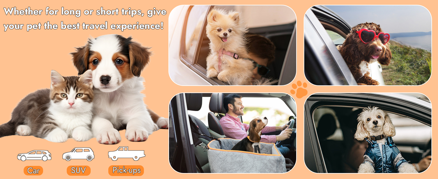 Memory Foam Dog Car Seat for Small Dogs (Under 11kg) - Elevated Design with Storage Pockets (Gray)