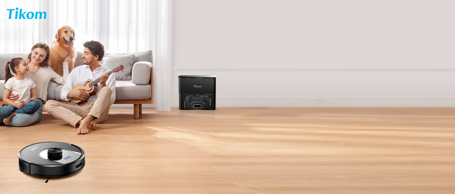Робот-пилосос Tikom L8000 Plus з потужністю 6000Pa, станція самоочищення, LiDAR-навігація, Wi-Fi, мапінг, для шерсті тварин, килима та твердих підлог
