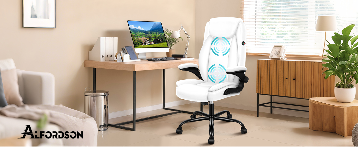 Офісне крісло ALFORDSON з регульованим нахилом 150°, обертання 360° та підставкою для ніг, PU-шкіра, чорний глянець (для дому та ігор)