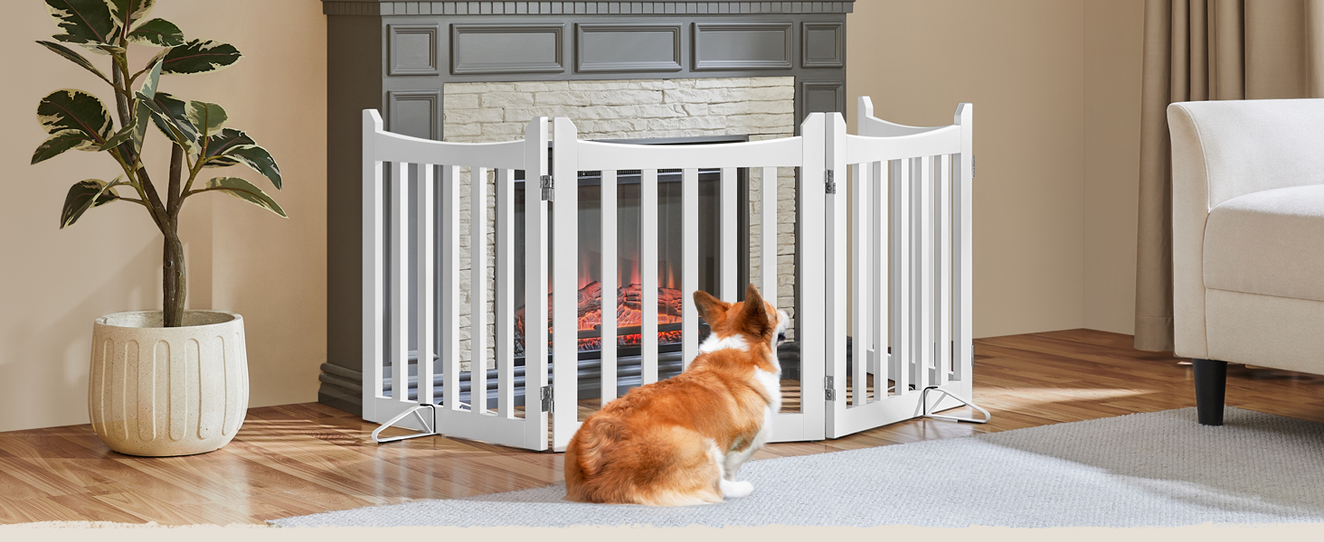 Yaheetech Freestanding Dog Gate - 4 Panel Pet Barrier, 60.5 x 201.5 cm - White