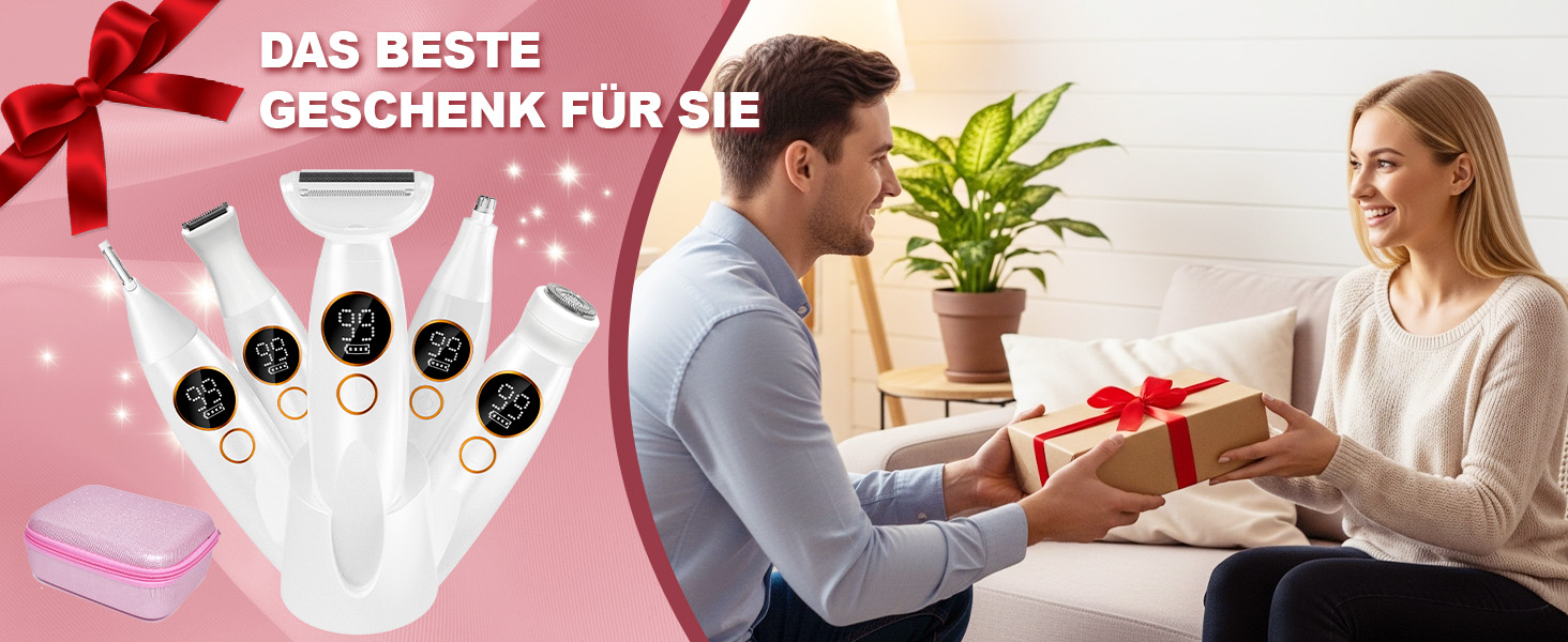 Електричний жіночий тример 5-в-1: для тіла, обличчя, брів та носа. Вологостійкий (IPX7) з USB-станцією.