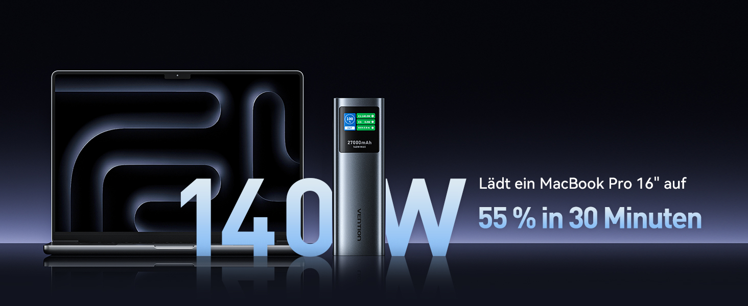 Power Bank VENTION 27000 mAh 140W з PD3.1: зарядка для ноутбуків, iPhone, iPad, Galaxy | FKE-EU