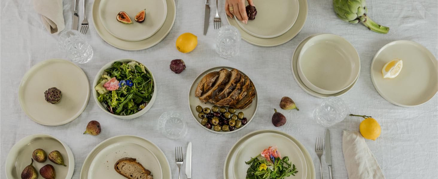 Igunga Stoneware Dinnerware Set - 12 Piece Service for 4 | Reactive Glaze Bowls & Plates - Premium Handcrafted Tableware (Beige)