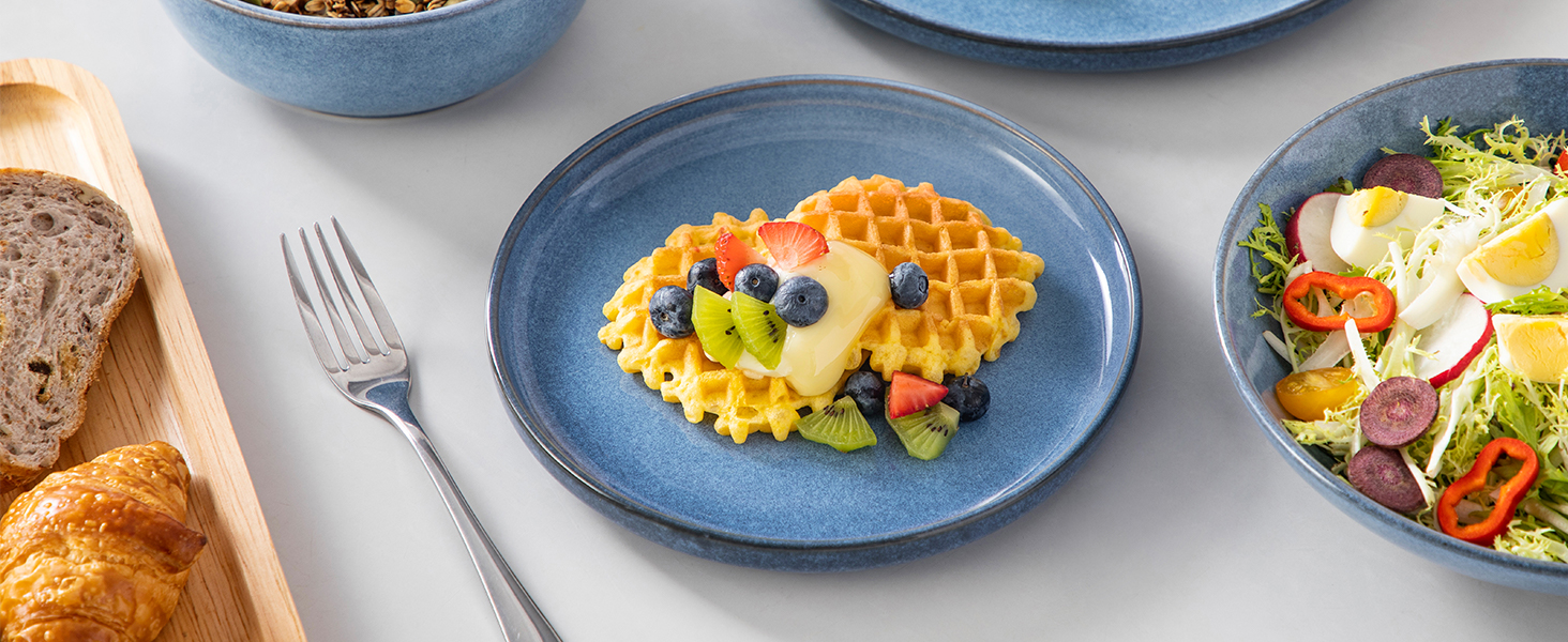 Набір посуду Steingut vancasso ANYA (24 шт.) - синій, сучасний, для 6 осіб, з тарілками, суповими тарілками, десертними тарілками та мисками. Можна мити в посудомийній машині та використовувати в мікрохвильовій печі.