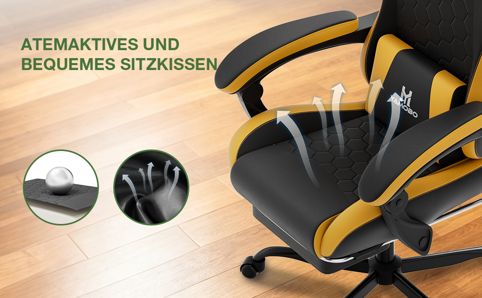 Ігрове крісло Racing Ergonomic з підставкою для ніг та масажним подушкою під поперек, навантаження до 150 кг, екошкіра, офісне крісло (Чорно-жовте)