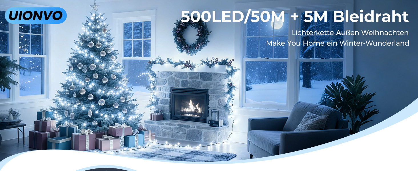 LED гірлянда на ялинку: 250 LED, тепле біле світло, 50 метрів. Водостійка гірлянда для дому та саду з 8 режимами та таймером. IP44, для прикраси на Різдво