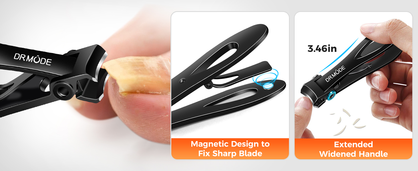 Нагрівач для нігтів для людей похилого віку з товстими нігтями, кутовий нігтьовий різак, нігтьовий різак для ніг з контейнером для збору, нержавіюча сталь, великий нігтьовий щипчик з широким отвором, ергономічний нігтьовий щипчик для чоловіків, чорний, широке відкривання та кутовий наконечник