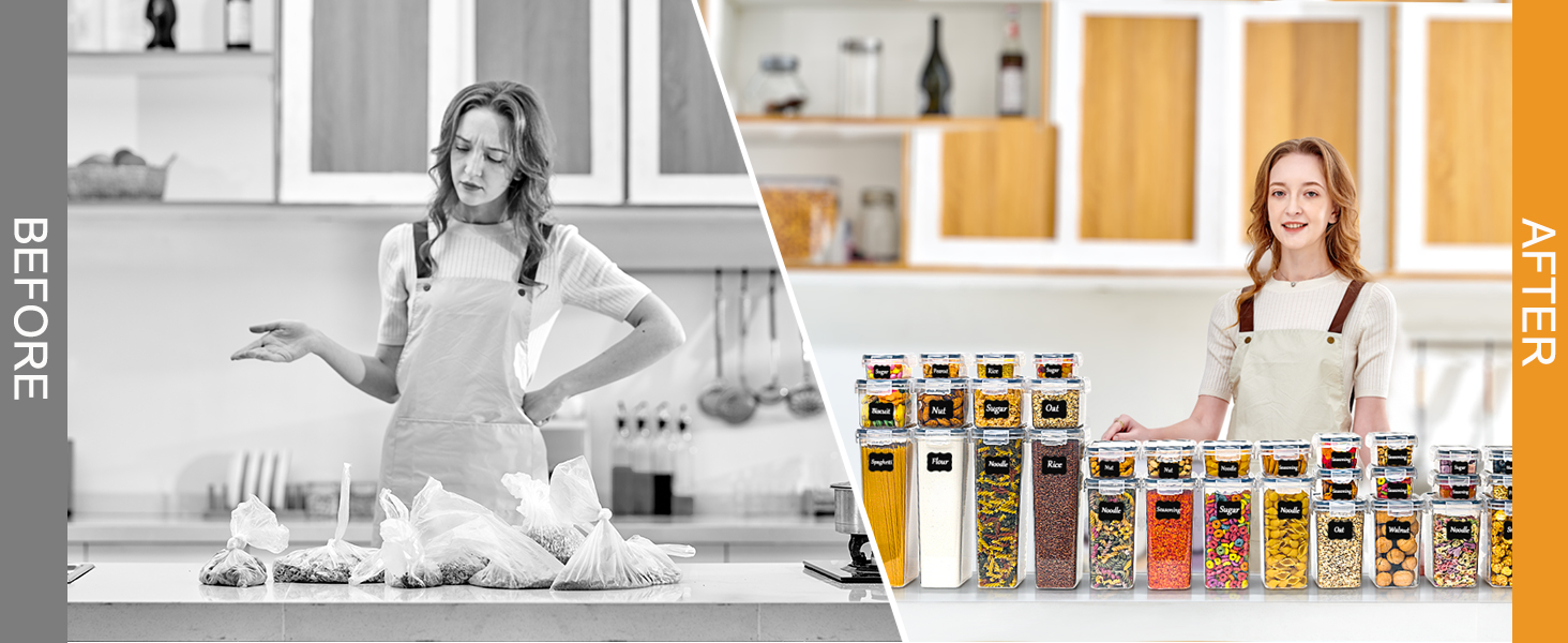 Набір контейнерів для зберігання GoMaihe 16 шт., герметичні бокси для кухні, пластикові контейнери з кришкою для круп, мюслі, рису, борошна та корму для тварин