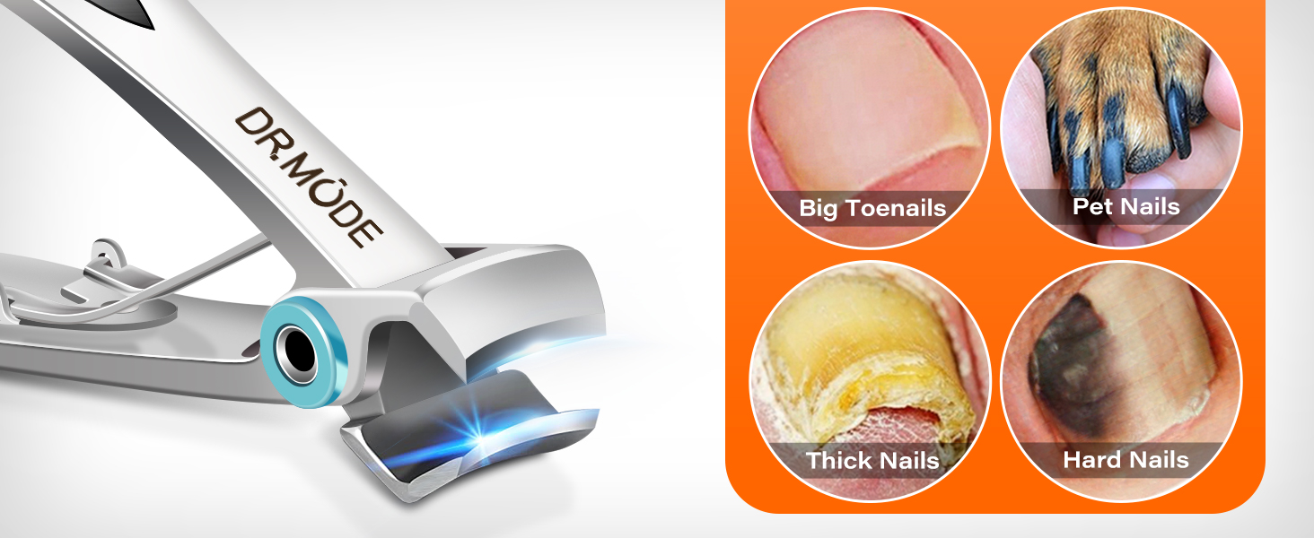 Професійний нігтеріз для нігтів, DRMODE для літніх людей та товстих нігтів, широкий отвір, гострий нігтевий щипчик, довга ручка, нахилена вигнута клин, сріблястий