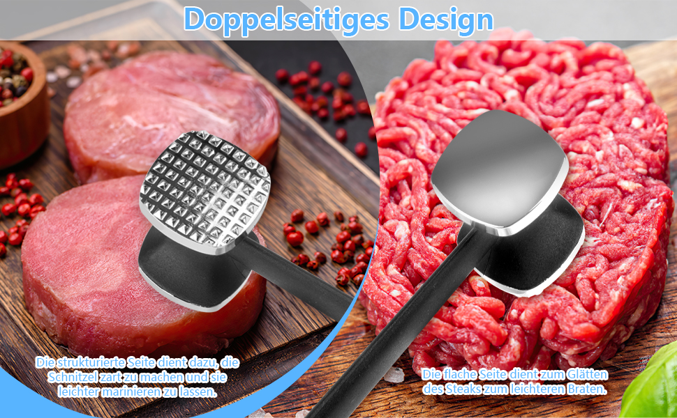 Топчик для відбивання м'яса Deepton з цинкової сплави, 24 см, двосторонній, з неслизькою ручкою, срібного кольору. Ідеально для відбивання шніцелів, яловичини, курки.