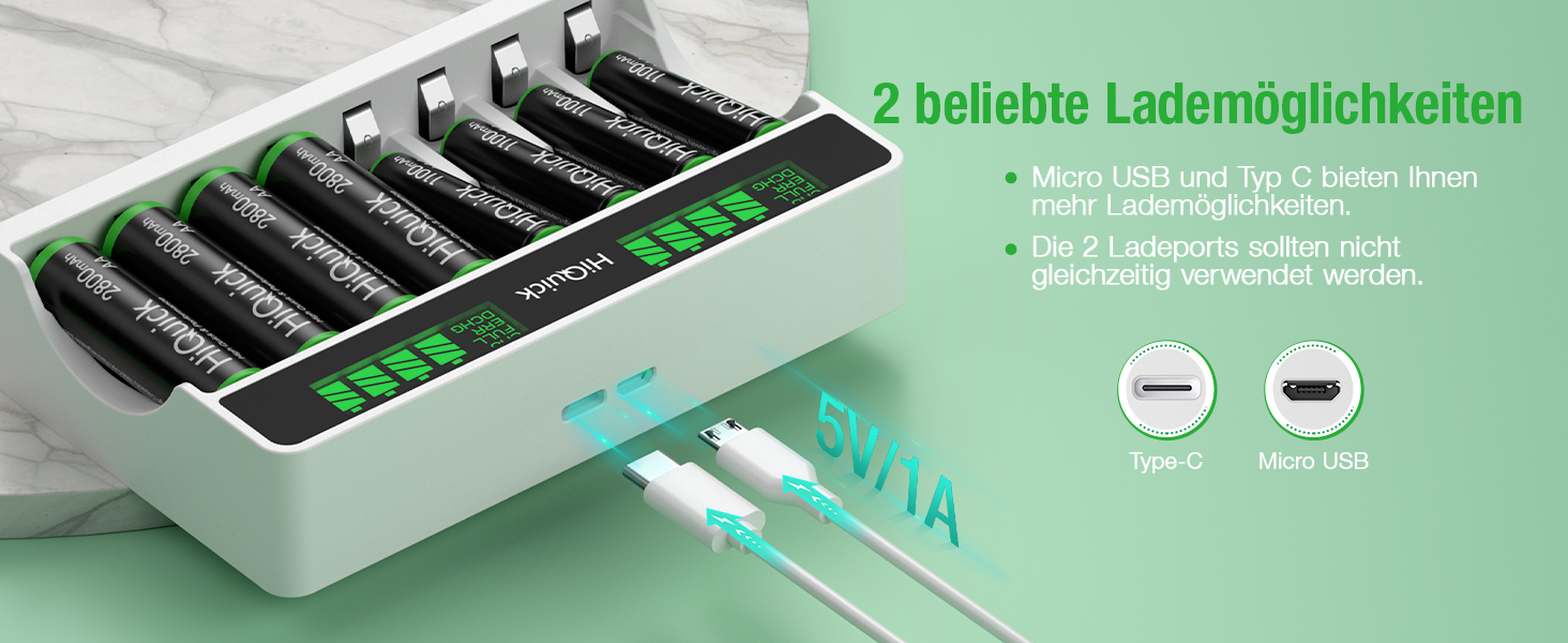 Зарядний пристрій HiQuick для акумуляторів AA та AAA (8 місць) з LCD-дисплеєм + 4 x AA + 4 x AAA акумулятори